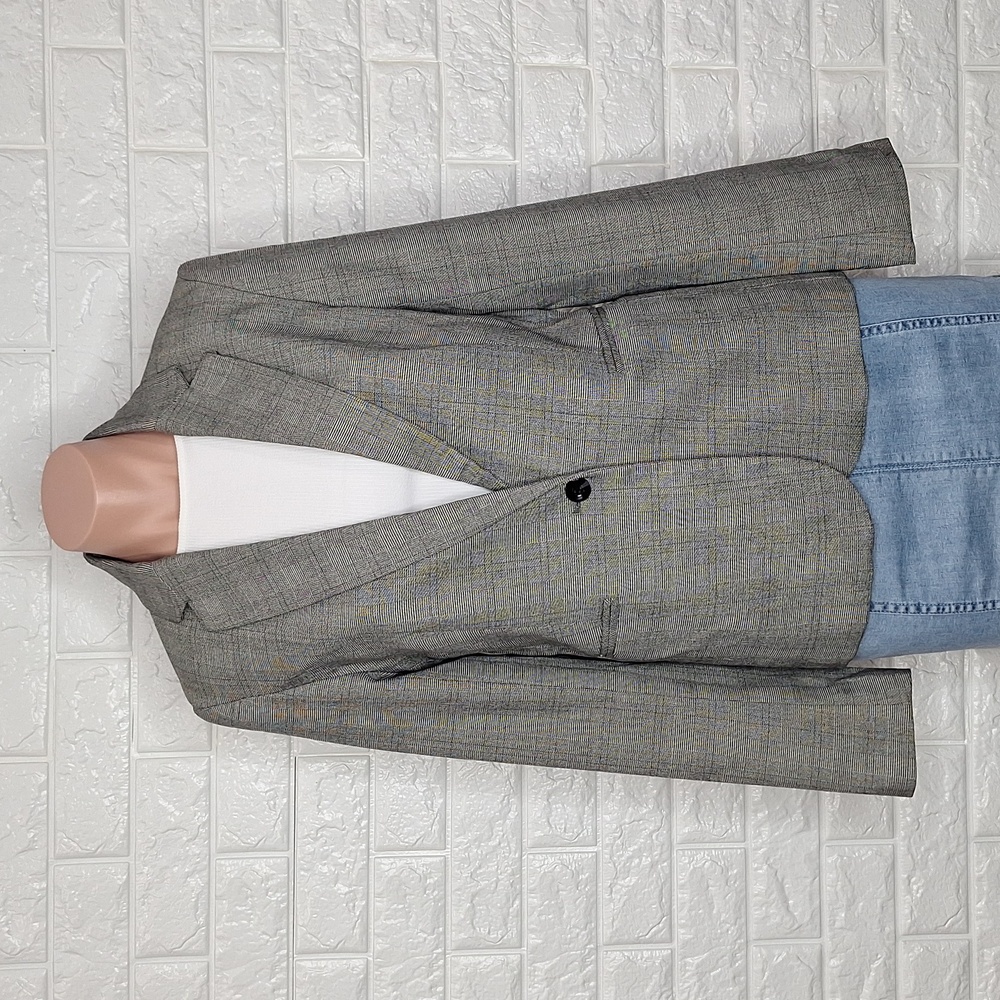 THE SAVILE ROW CO. Black & White Checkered Plaid Single Button Blazer Ja…